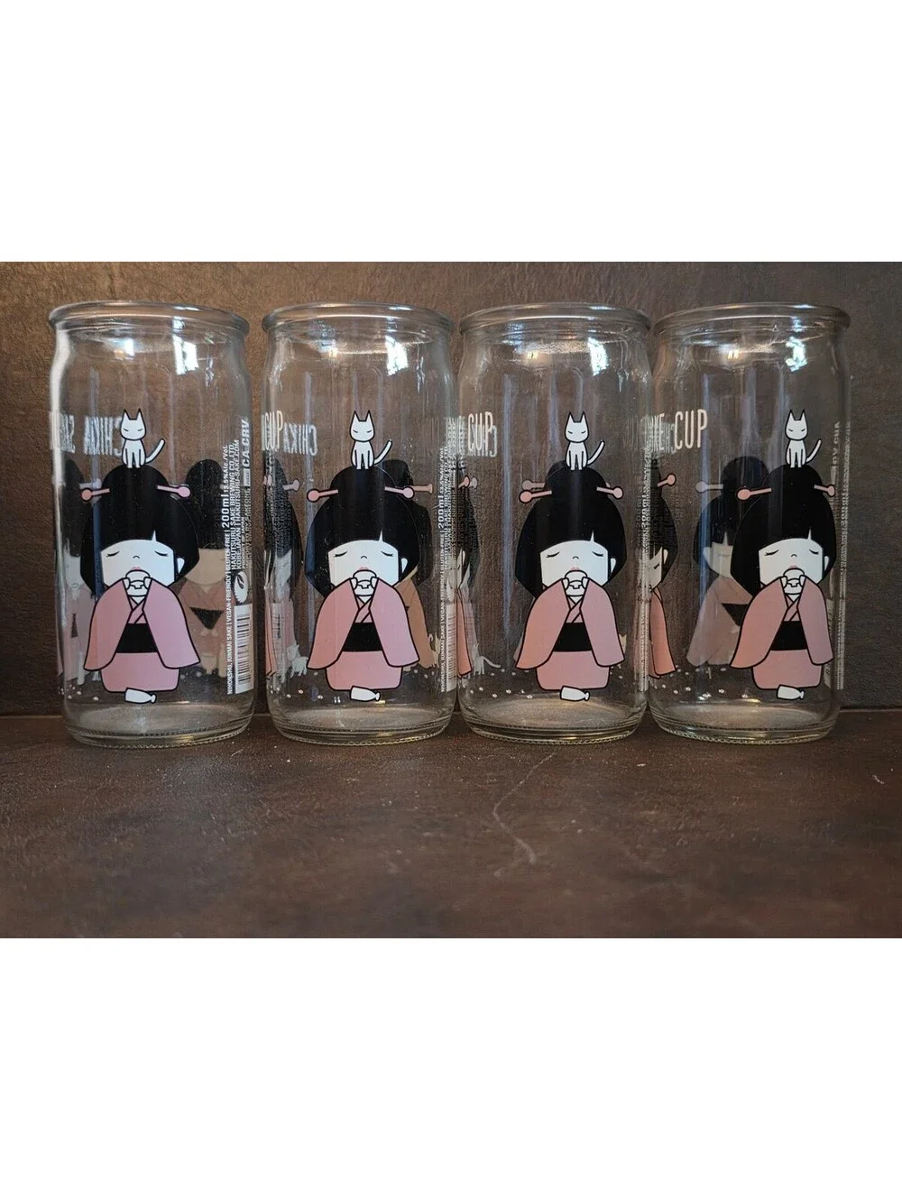 Lot of 4 Hakutsuru Chika Sake Glass Cups Empty Container